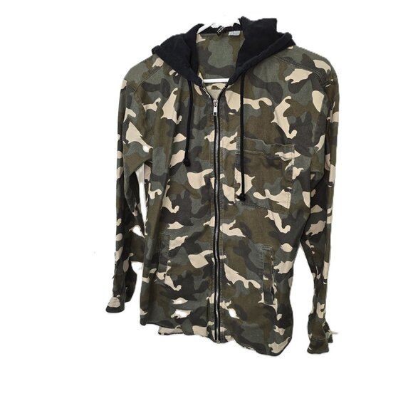 Divided Jackets & Blazers - H&M Divided Camo Hoodie Sweatshirt Size 6 Draw String Green Black Zip Up